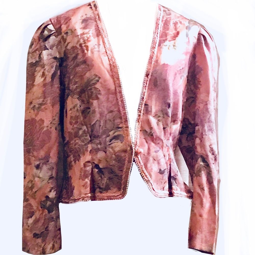 Vintage Brocade Blush Pink Blazer W/ Floral Print
